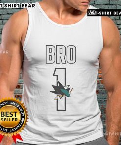 Alt Text: Official San Jose Sharks Number 1 Bro Tank Top featuring team logo, perfect for fans and summer sports events.