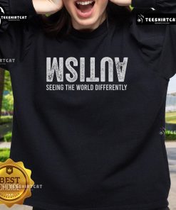 Official Seeing The World Differently Autism Awareness Flipped Sweatshirt in vibrant colors, promoting inclusivity and understanding.