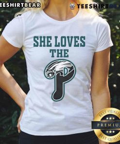 Official She Loves The Philadelphia Eagles Ladies Boyfriend Tee featuring team colors and logo, perfect for female fans.