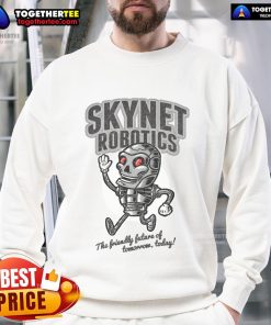 Official Skynet Robotics Sweatshirt featuring a sleek design and futuristic logo, perfect for tech enthusiasts and fans.