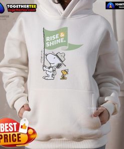 Official Snoopy and Woodstock Rise Shine Flag Hoodie featuring vibrant graphics of beloved characters on a cozy design.