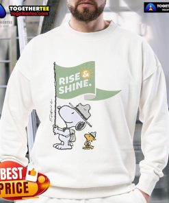 Alt Text: Official Snoopy and Woodstock Rise & Shine flag sweatshirt featuring a vibrant design and cozy fit for fans.