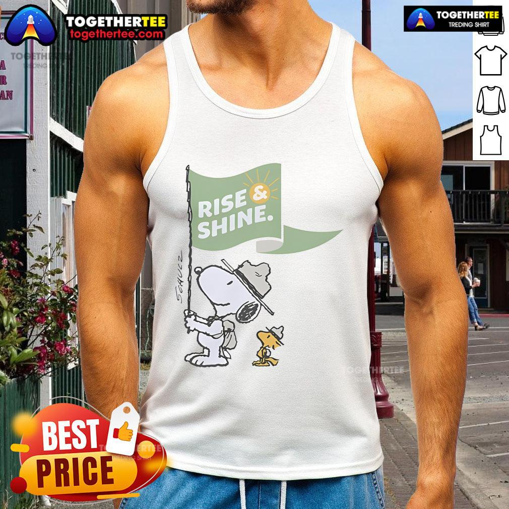 Official Snoopy And Woodstock Rise Shine Flag Tank Top Alt Text: Official Snoopy and Woodstock Rise Shine Flag Tank Top featuring vibrant graphics of iconic characters on a stylish tee.