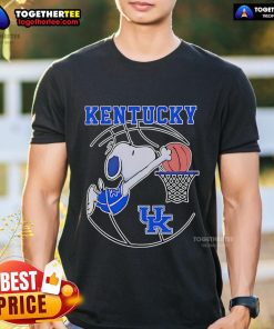 Official Snoopy Kentucky Wildcats Basketball Player T-Shirt featuring Snoopy in Wildcats gear, perfect for fans and collectors.