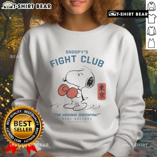 Alt Text: Official Snoopy's Fight Club sweatshirt from Southpaw Riot Society 2025, featuring Peanuts Worldwide LLC design.