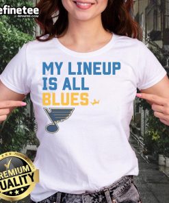 Official St. Louis Blues My Lineup Ladies Tee featuring team logo, stylish design, perfect for female fans.