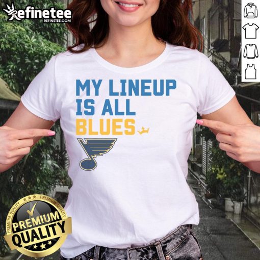 Official St. Louis Blues My Lineup Ladies Tee featuring team logo, stylish design, perfect for female fans.