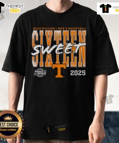 Official Tennessee Volunteers 2025 NCAA Men's Basketball Tournament Sweet 16 T-Shirt featuring team colors and logo.