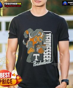 Alt Text: Official Tennessee Volunteers Basketball Mascot Dunk T-Shirt featuring vibrant team colors and logo, perfect for fans.