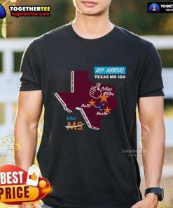 Alt Text: Official Texas MS 150 Commemorative T-Shirt featuring a vibrant design celebrating the annual cycling event.