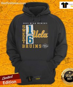 UCLA Bruins 2025 NCAA Women's Basketball Tournament Sweet 16 hoodie featuring a stylish no-look pass design.