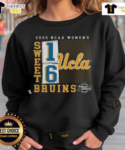 Official UCLA Bruins 2025 NCAA Women's Basketball Tournament Sweet 16 sweatshirt featuring a stylish no-look pass design.