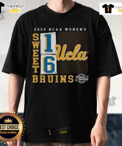 Official UCLA Bruins 2025 NCAA Women's Basketball Tournament Sweet 16 No Look Pass T-Shirt in blue and gold design.