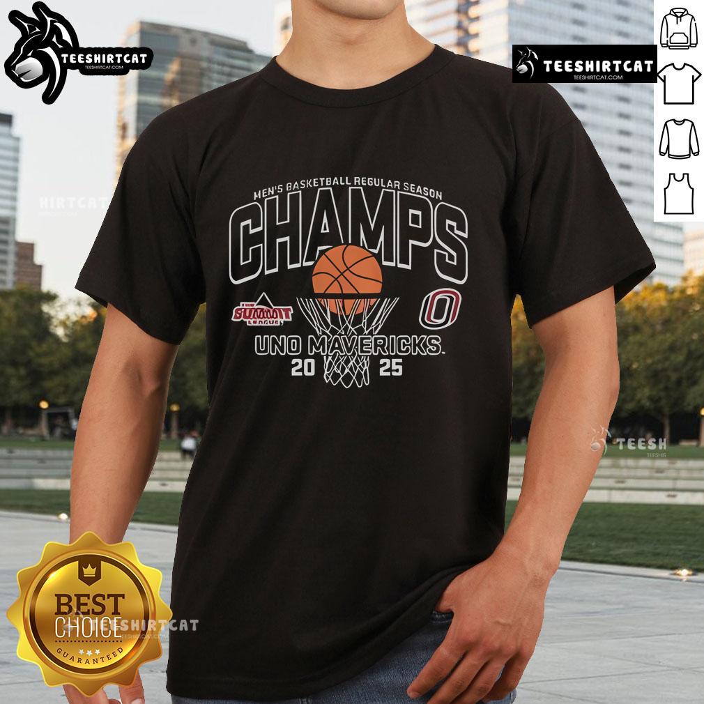 Official Uno Mavericks 2025 Summit Regular Season Champions T Shirt Official Uno Mavericks 2025 Summit Regular Season Champions T-Shirt featuring team colors and logo, perfect for fans.