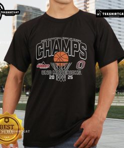 Official Uno Mavericks 2025 Summit Regular Season Champions T-Shirt featuring team colors and logo, perfect for fans.