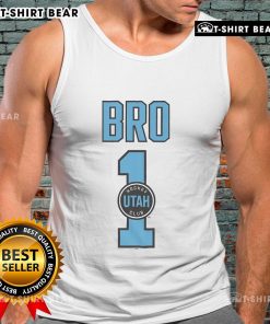 Official Utah Hockey Club Number 1 Bro Tank Top displayed on a mannequin, showcasing sporty design and team spirit.
