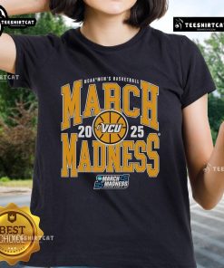 Official VCU NCAA Men's Basketball March Madness 2025 Team Ladies Tee in black, featuring the team logo and vibrant design.