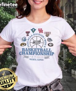 Official Wichita Kansas 2025 NCAA DI Men's Basketball Championship ladies tee featuring vibrant team colors and logo.