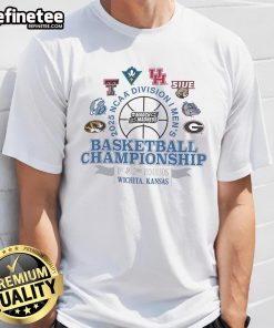 Official Wichita Kansas 2025 NCAA DI Men's Basketball Championship T-Shirt featuring team colors and logo design.