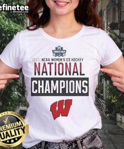 Alt Text: Official Wisconsin Badgers 2025 Women's Hockey Tournament Champions ladies tee showcasing team pride and athletic style.