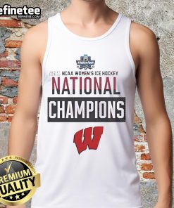 Official Wisconsin Badgers 2025 Women's Hockey Tournament Champions tank top featuring team logo and vibrant design.