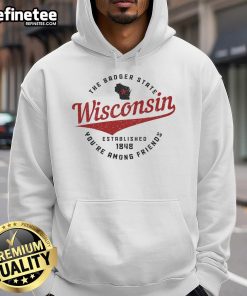 Official Wisconsin Est. 1848 Badger State Map Pride Hoodie featuring a stylish design celebrating Wisconsin heritage.