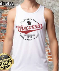 Official Wisconsin Est. 1848 Badger State Map Pride Tank Top showcasing vibrant state map design and bold colors.