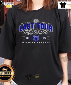 Official Wyoming Cowboys 2025 OHSAA Boys Division IV Basketball Last Four Standing ladies tee design featuring team colors.