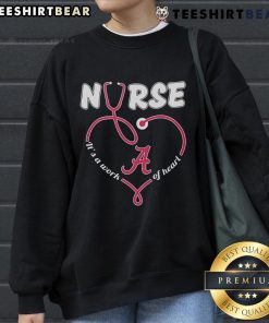 Original Alabama Crimson Tide Nurse 'It's A Work Of Heart' Sweatshirt in red, perfect for passionate nurses and fans.
