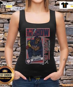 Original MLB The Show Braves Ronald Acua Jr tank top featuring vibrant team colors and player graphics.