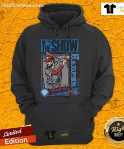 Original MLB The Show Phillies Bryce Harper Hoodie in vibrant colors, perfect for fans and gamers alike.