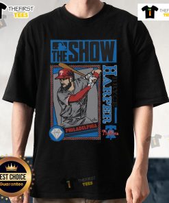 Alt Text: Original MLB The Show Phillies Bryce Harper T-Shirt featuring vibrant graphics and team colors perfect for fans.