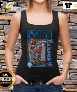 Original MLB The Show Phillies Bryce Harper tank top featuring vibrant graphics and comfortable fit for fans.