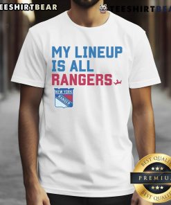 Alt Text: Original New York Rangers My Lineup T-Shirt featuring team colors and logo, perfect for fans and game day attire.