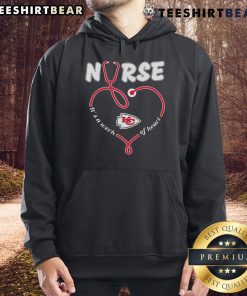 Alt Text: Kansas City Chiefs hoodie with 'It's A Work Of Heart' design, perfect for fans and nurses alike.