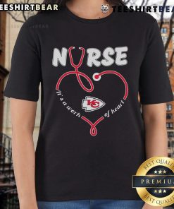 Original Nurse 'It's a Work of Heart' Kansas City Chiefs ladies tee featuring team colors and logo, perfect for fans.