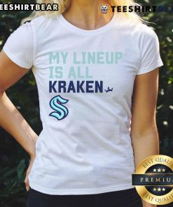 Original Seattle Kraken My Lineup Ladies Tee featuring team colors and logo, perfect for female fans.