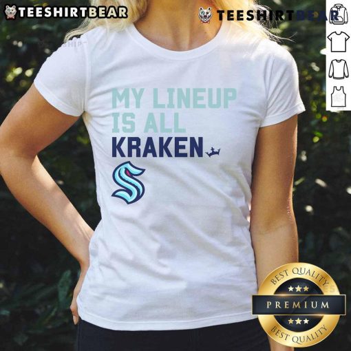 Original Seattle Kraken My Lineup Ladies Tee featuring team colors and logo, perfect for female fans.