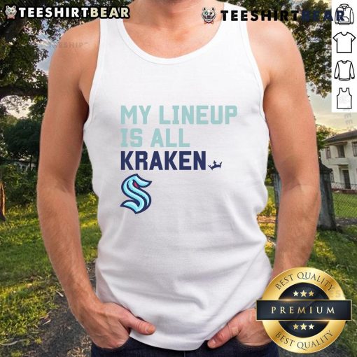 Original Seattle Kraken My Lineup tank top featuring team colors and logo, perfect for fans and summer wear.