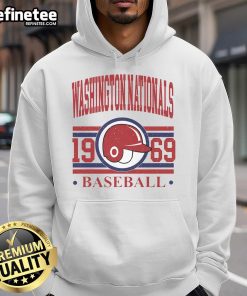 Alt Text: Vintage 1969 Washington Nationals baseball team hoodie featuring classic logo and retro design in vibrant colors.