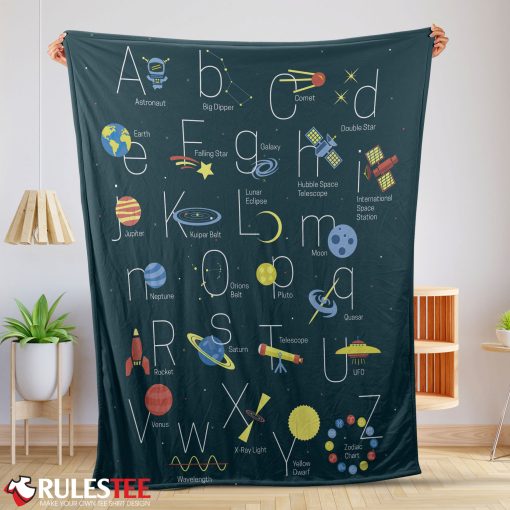 Outer Space Alphabet Poster Cute A To Z Astronomy Fleece Blanket