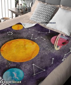 Outer Space Galaxy Watercolor Planets & Stars Blanket Fleece Customized Blanket