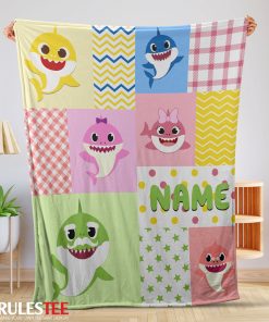 Personalized Colorful Baby Shark Blanket Fleece Customized Blanket