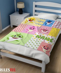Personalized Colorful Baby Shark Blanket Fleece Customized Blanket