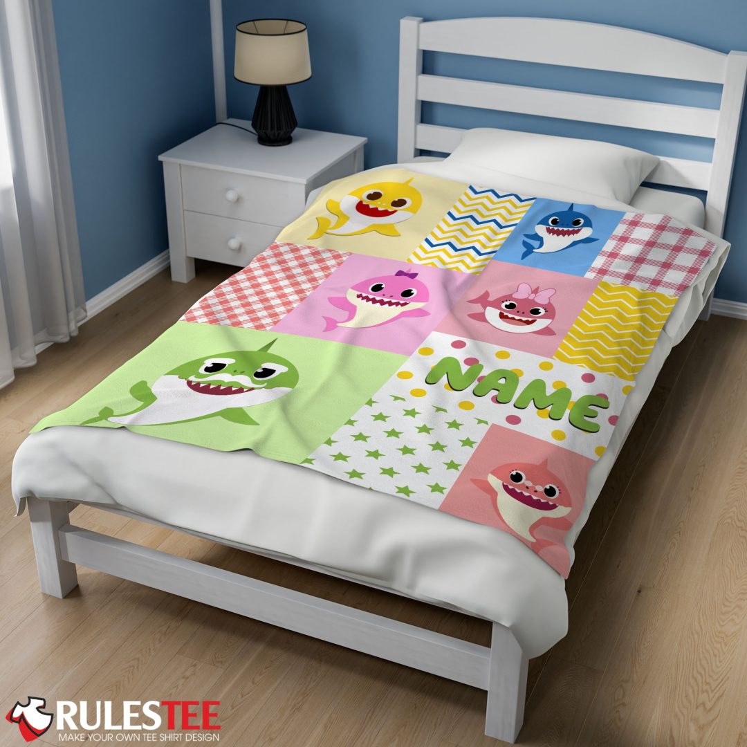 Personalized Colorful Baby Shark Blanket Fleece Customized Blanket Personalized Colorful Baby Shark Blanket Fleece Customized Blanket
