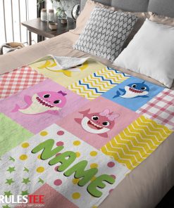Personalized Colorful Baby Shark Blanket Fleece Customized Blanket