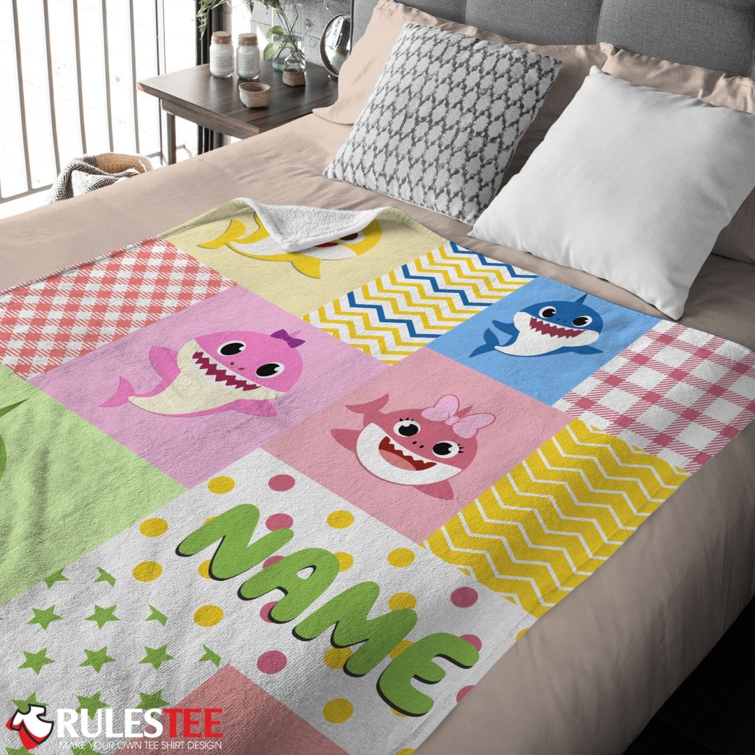 Personalized Colorful Baby Shark Blanket Fleece Customized Blanket Personalized Colorful Baby Shark Blanket Fleece Customized Blanket