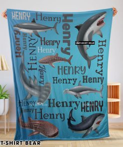 Personalized Sharks Name Blanket Fleece Customized Blanket
