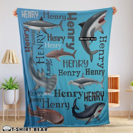 Personalized Sharks Name Blanket Fleece Customized Blanket
