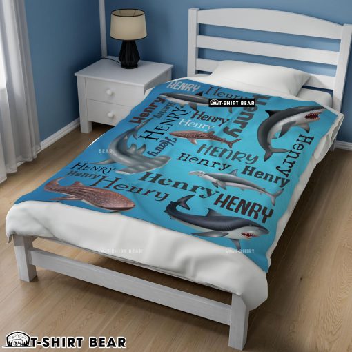 Personalized Sharks Name Blanket Fleece Customized Blanket